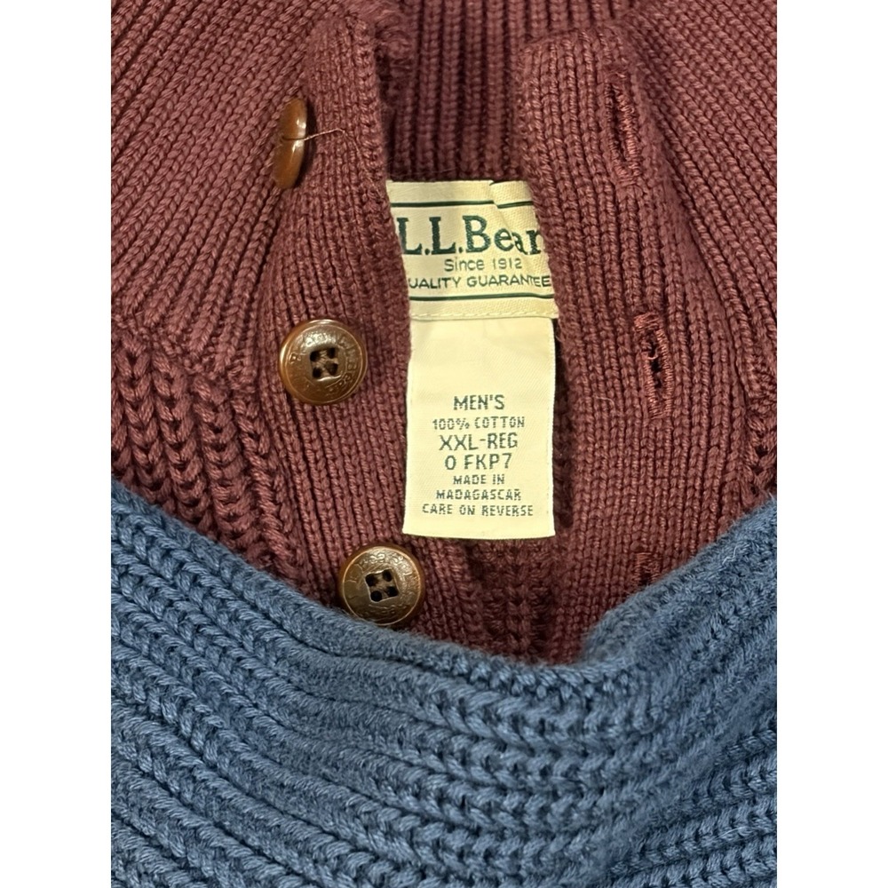 Lot Of (2) LL Bean Mock Neck Henley Sweater Blue Maroon Chunky Knit O FKP7 XXL - Picture 8 of 10